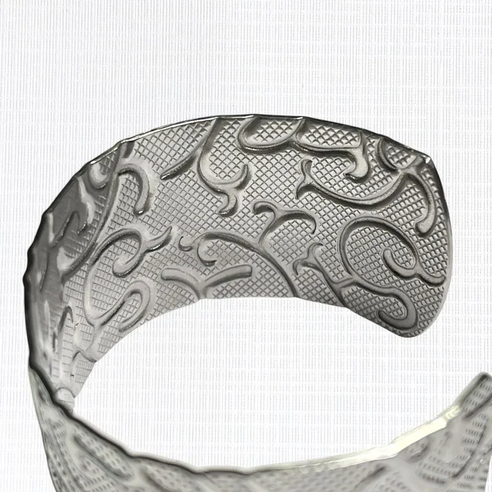 HOB Textured Cuff Bracelet Vines Scrollwork Silver Tone Stainless Steel Wide
